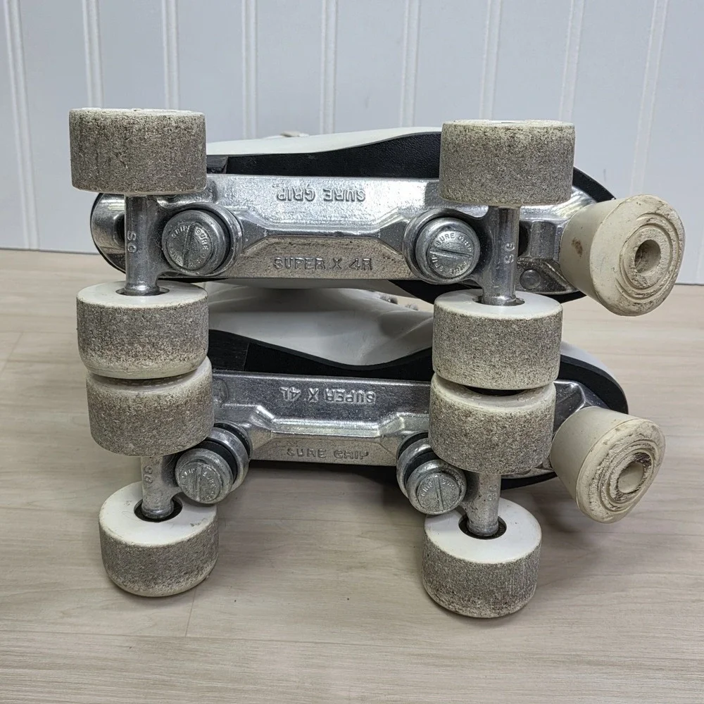 Riedell 120 Sure Grip Super X Roller Rink‎ Skates White Size 6 B